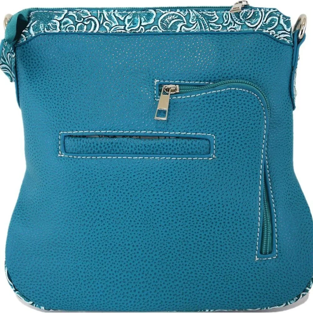 Western Style Leather Purse Women Rhinestone Butterfly Floral Crossbody Bag